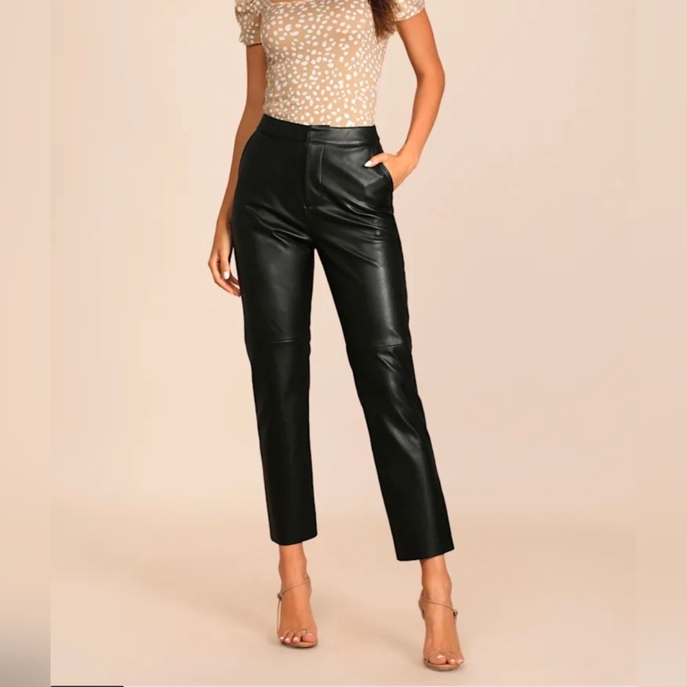 Lulus Pants Womens Medium Black Open Minded Vegan Leather With Pockets